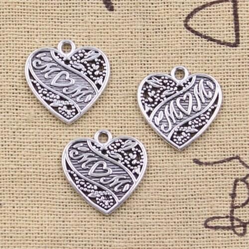 15pcs Charms heart Mom 18x18mm Antique Silver Color Pendants Making DIY Handmade Tibetan Finding Jewelry