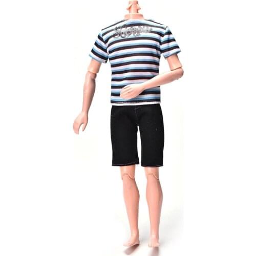 2Pcs/Set Summer Fashion Striped Print Shirt Black Short Pants For Girl Ken Accessories Handmade Casual Cool Dool Suit