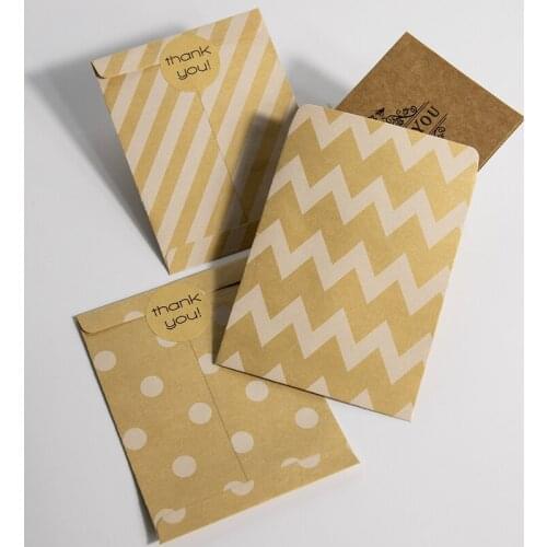 30Sets Kraft Paper Envelopes Vintage Dot Stripe Chevron Craft Gift Envelopes Wedding Birthday Party Invitation Envelopes