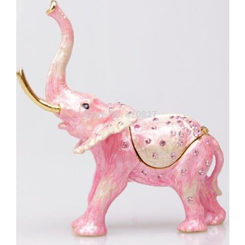Antiques for Home Elephant Statue Decoration Elephant Trinket Box Metal Retro Pink Elephant Ring Box