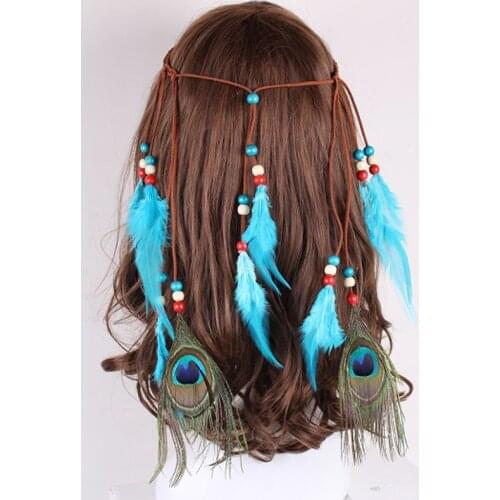 Bohemian Hippie Headband Dream Catcher Feather Headdress Fashion Indian Peacock Feather Headbands Hair Accessories