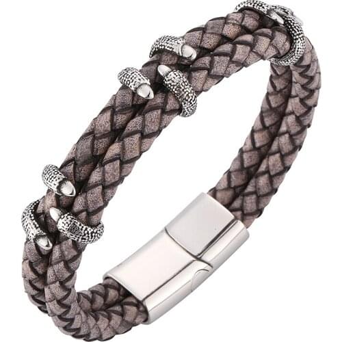2021 Men Bracelet Charm Paw Bracelets Bangles Gray Genuine Leather Bracelet With Magnetic Clasp wristband BB0249G