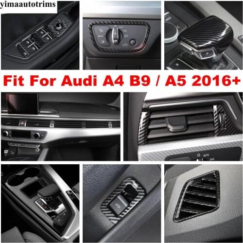Window Lift Button Gear Shift Dashboard Air AC Panel Cover Trim For Audi A4 B9 / A5 2016 -2020 Carbon Fiber Interior Accessories