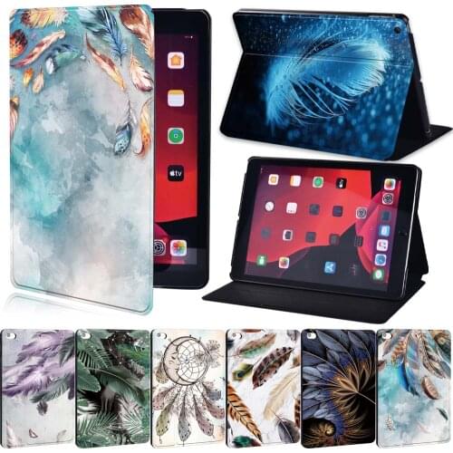 For Apple IPad 2 3 4 5 6 7 8/Air 1 2 3/mini 1 2 3 4 5/Pro 9.7" 10.5" 11" - Feather Pattern Leather Stand Tablet Cover Case