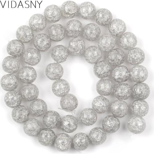 Natural Mineral Stone Grey Snow Cracked Crystal Beads For Jewelry Making 6 8 10 12mm Round Spacer Beads Fit For Bracelets 15