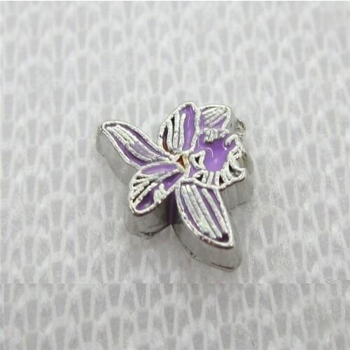 Hot Sale 20pcs/lot Silver Purple Flowers Floating Charms Living Glass Memory Floating Lockets Pendants Charms DIY Jewelry Charm