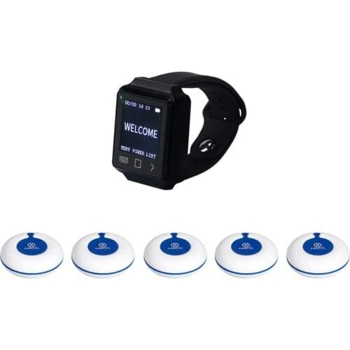 MEEYI Y-670/y-a1-wr Visitor Waiter Dining Table Waterproof Watch Paging System 1 Watch and 5 Buttons (Blue