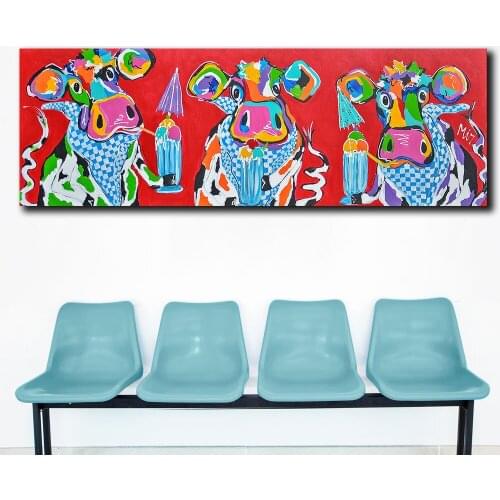 Fashion Wall Art Colorful Three Cows Pop Art Oil Painting Prints on Canvas Prints For Wall Pictures for Living room Home Decor