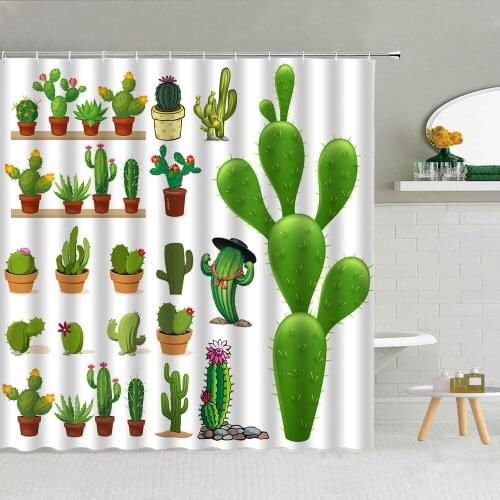 Cartoon Tropical Desert Plant Cactus Alpaca Shower Curtain Polyester Fabric High Quality With Hooks Bath Screen Decor 3D Printed