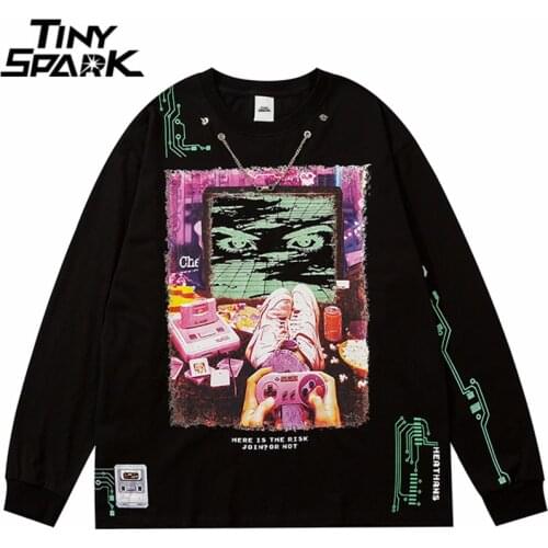 Men Hip Hop T Shirt Streetwear Chain Play Games Print T-Shirt Harajuku Cotton Casual Long Sleeve Tshirt 2021 Autumn Tops Tees