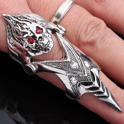 Mens Fashion Punk Flame Skull Rings Rock Knuckle Titanium Full Finger Ring