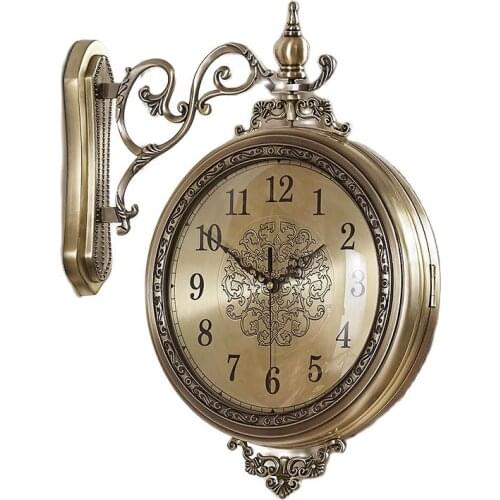 Nordic Wall Clock Double Face Metal Living Room Decorative Mute Fashion Wall Watches Home Decor Creative Mute Clocks Zegary