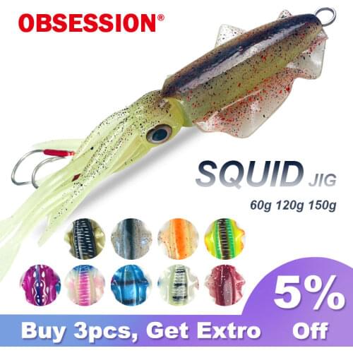 OBSESSION 60g UV Glow Soft Fishing Lure Octopus Calamar Deepsea Wobbler Bait Squid Jigs Winter Silicone Fish Baits With Hooks