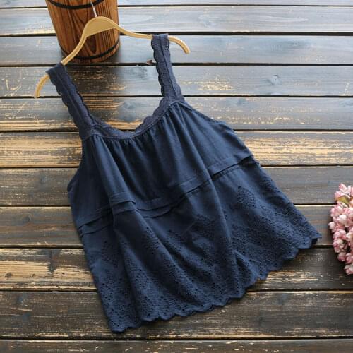 7491 New Summer Women Sleeveless garment Solid Color Cotton Embroidery Loose Vest Tops Women