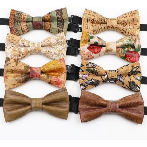 New Children Cork Wood Fashion Bow Ties Vintage Rose Print Bowtie Kid Novelty Handmade Gift For Wedding Party Neckwear Accessory