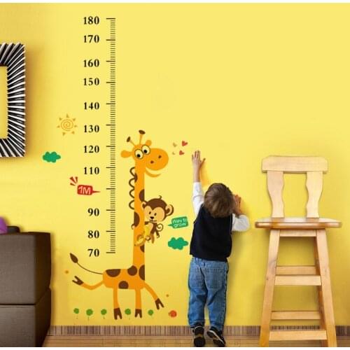 Very cute cartoon giraffe child height measurement wall sticker For Childrens room bedroom kindergarten wall decor sticker