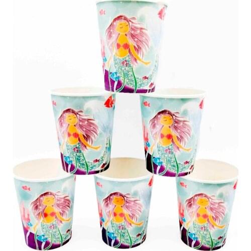 6pcs/lot Little Mermaid Party Supplies Paper disposable Cup Baby Favorite Birthday Decoration Baby Party Shower For Girls