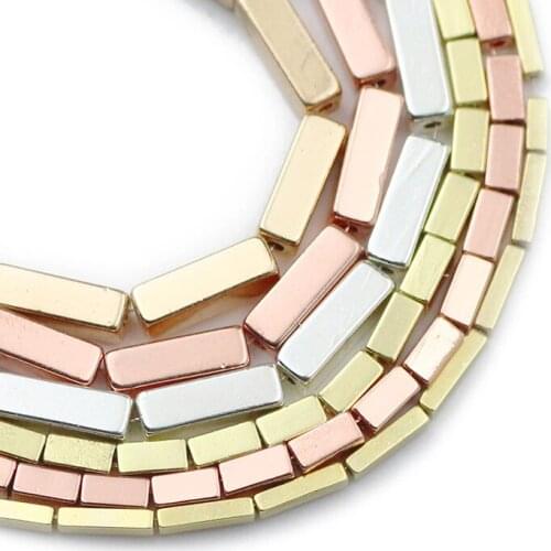 Rectangle Cuboid Rose Gold Silver Natural Stone Hematite Square Spacer Loose Beads For Jewelry Making DIY Accessories 4/6/9MM