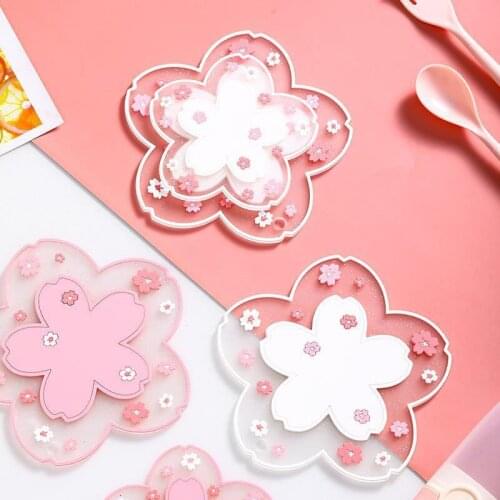 PVC Sakura Insulation Table Mat Milk Cup Coffee Cup Coaster Home Waterproof Heat Insulation Non-Slip Bowl Pad Table Decoration