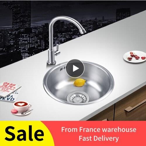 Silver Kitchen Sink For Balcony Undermount Stainless Steel Kitchen Sink Single Slot Mini Round Household Counter Sink Bowl HWC
