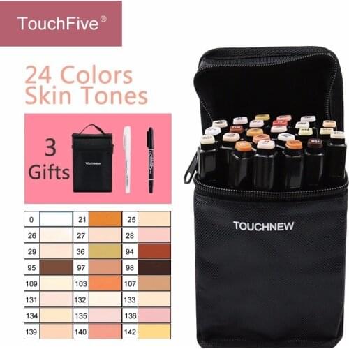 Touchfive 12/24Colors Skin Tones Set Alcohol-based ink Sketch Marker pens for Artist Portrait Illustration Drawing Art Supplies