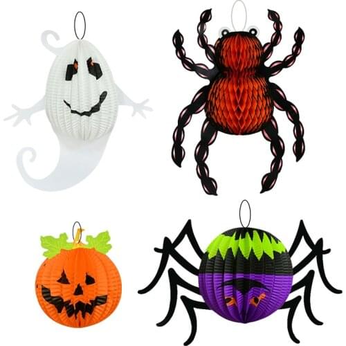 1Pcs Halloween Party Decorations Witch Spider Bat Ghost Paper Honeycomb Ball Pendant Haunted House Bar Hanging Ornament 12 Style