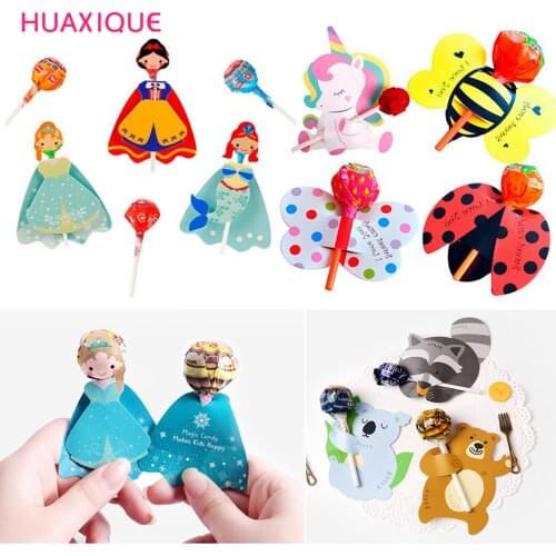 Unicorn Princess Animals Lollipop Decoration Cards Kids Birthday Candy Favors Decor for Guest Baby Shower