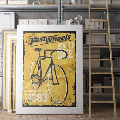 Fastwheels Vintage Gold Leaf Texture Poster, 1983 International Bike Tour Advertisement Art Prints, Retro Bike Poster Collecting