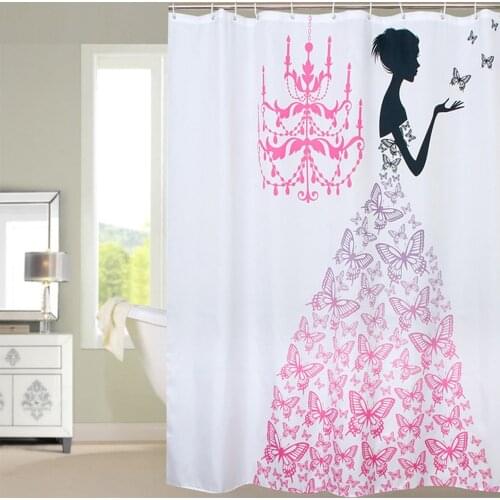 Happy Tree Polyester PINK Butterfly Princess Waterproof Shower Curtain Thicken Fabric Bathroom Curtain Bath Curtain 180x180cm