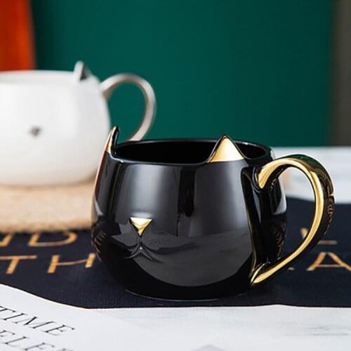 High-quality cat cat cup 3D cat ear shape ceramic coffee mug couple cup home milk cup office tea cup for a friend creative gift