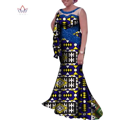 2020 Long Plus Size Clothing for Women Dashiki Fashion Sequins Women Bazin Riche Wax Dress Traditional Prints Dresses WY7828