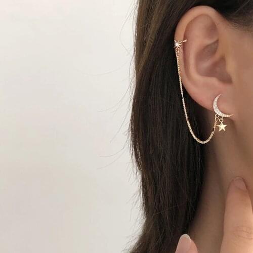 1 Pcs 925 Sterling Silver Tassel Star Moon Charm Stud Earrings For Women Girls Party Jewelry Female Pendientes a013