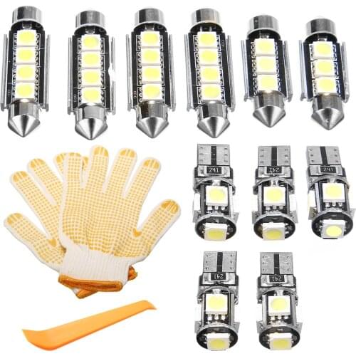 11pcs 12V Canbus Free LED Car Interior Light Bright White Dome Door Map Truck Lighting Bulbs Kit with Glove For Opel Insignia
