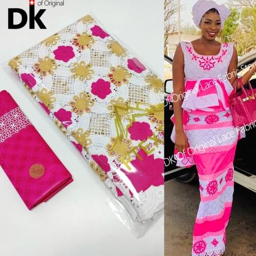 2.5+2.5 Yards 2021 African Lace Fabric 2021 High Quality Bazin Riche Brocade With Dry Lace Embroidery Swiss Voile Lace Material