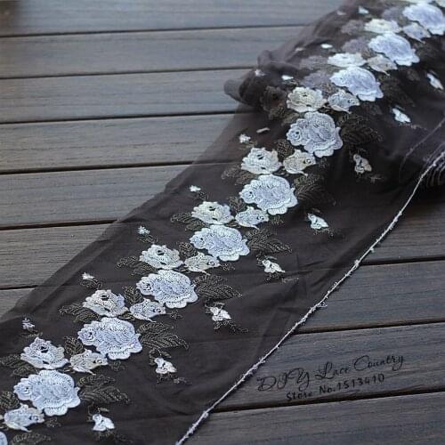 2yards/lot 19cm wide Embroidered Tulle Lace trim mesh lace trim ~ Chocolate + white + yellow~lovely