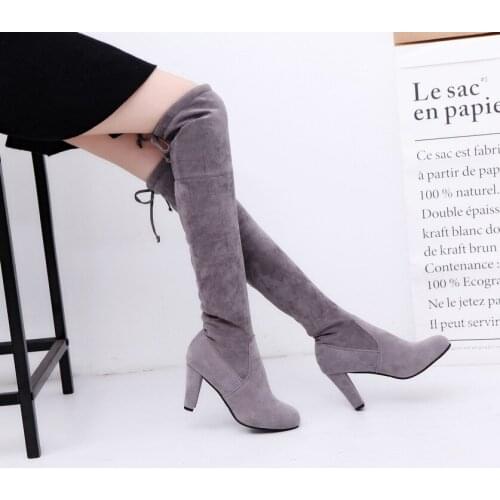 2020 new plus size over-the-knee slim all-match high-heeled pure color Martin boots professional womens boots winter boots