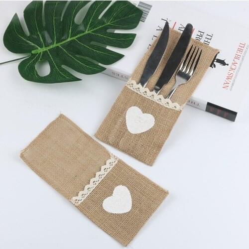 24pcs Jute Hessian Burlap Cutlery Holder Silverware Pockets rustic Wedding Table decor vintage wedding decoration