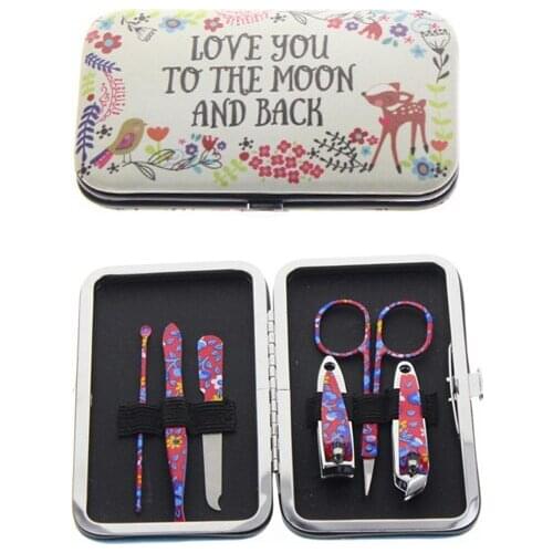 6Pcs/Set Flower Printed Professional Cute Manicure Pedicure Set Nail Care Clipper Set Kit Tool For Women Girl Child Kid Gift