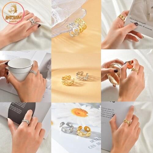 Akizoom Various Embossing Adjustable Open Finger Rings for Women Stainless Steel Summer Beach Vacation Toe Ring Jewelry Gift