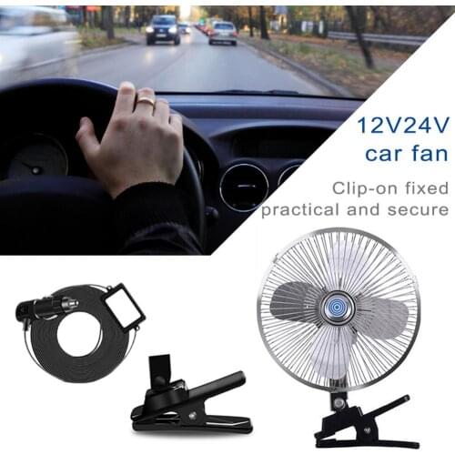 Car Fan 12V 24V Electric Auto Car Fan Low Noise Clip-on Summer Cooling Fan Truck Vehicle Wind Air Cooler Conditioner Fans