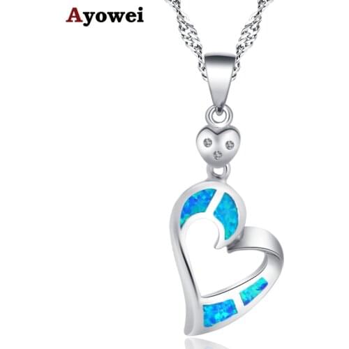 Ayowei heart-shaped silver plated stamped blue opal necklace pendant fashion high-end party gifts womens OP863A