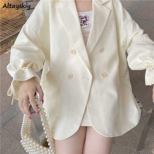 Blazers Women Large Size Kawaii Japanese Style Fashion Preppy Student Bandage Spring Loose Casual Ulzzang Double Breasted Sweet
