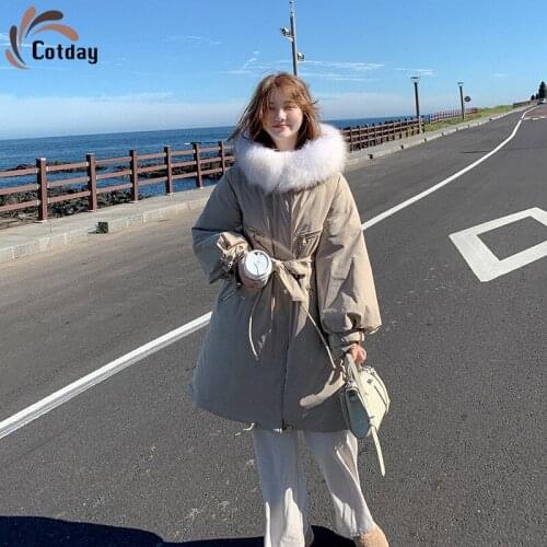 Cotday 2020 New Down Cotton Jacket Casual Women Add Wool With Hooded Belt Korean Mid-length Loose Windbreaker Jacket Parka Coat