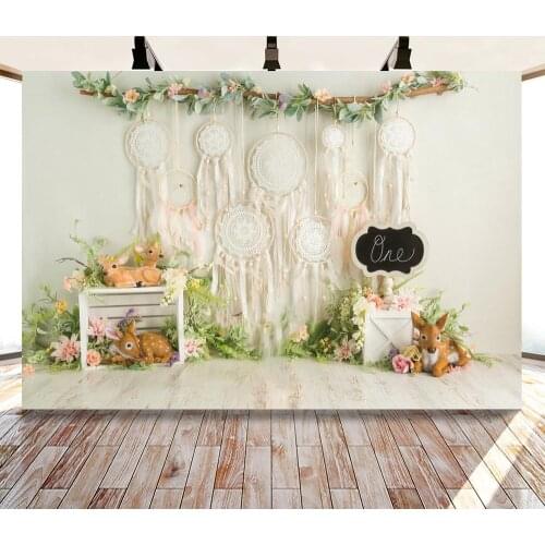 Dream Catcher Bouquet Fawn Backdrops Photo Background Decorations for Kids Birthday Party Photography Photocall