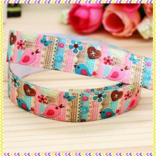 DHK 5/8'' Free shipping Fold Elastic FOE bird printed headband headwear hair band diy decoration wholesale OEM E36