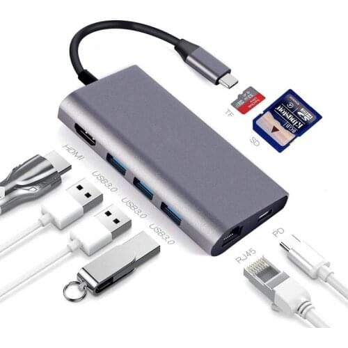 Type C To HDMI Hub 8 In 1 USB C Docking Station 3 Port USB 3.0 PD Fast Charging with SD TF Card Reader for Lenovo Dell MacBook
