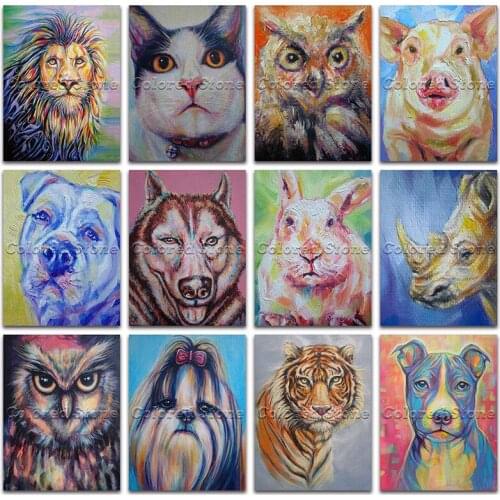 5D Full Square Diamond painting embroidery Cross stitch Lion cat owl pig dog rabbit rhino tiger 3D DIY Drill Drawing mosaic 459