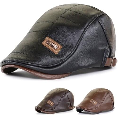 Newsboy Cap Men Top Level Leather Gorras Planas Duckbill Beret Hat Winter Autumn Warm Flat Caps Vintage Man Boinas Gatsby Hats