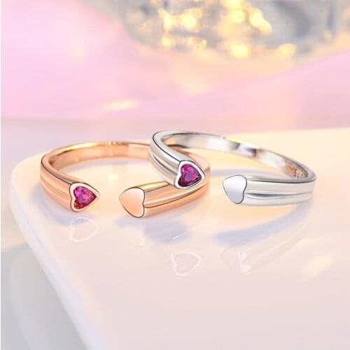 Classic Female Crystal Love Heart Ring Rose Gold Silver Color Wedding Rings For Women Trendy Zircon Stone Open Engagement Ring