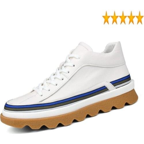 High Men Winter Fleece Lining Top Antiskid Thick Platform Casual Genuine Leather Joggers Shoes Man Fashion White Sneakers